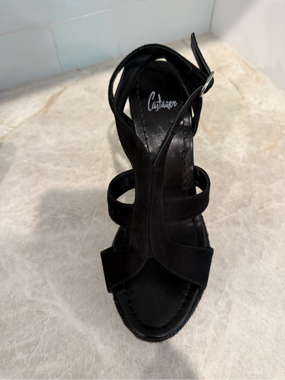 Castaner Black Suede Strappy Wedge Sandals - Picture 2 of 8